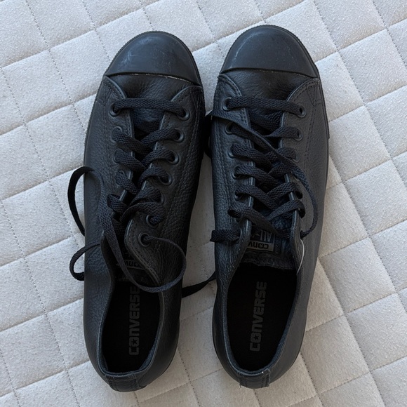 Converse Men's Chuck Taylor All Star Leather Low Top Black Leather Sneakers - Picture 7 of 7